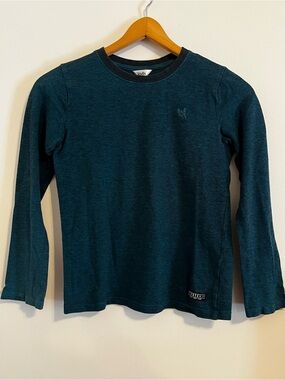 M&Co Kids NYC Boys 10/12 Teal Long Sleeve Tee Shirt Cotton Embroidered Logo